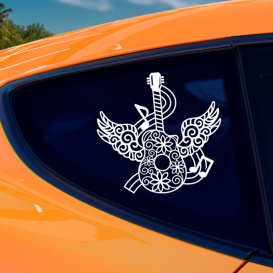 Floral Guitar With Wings Sticker