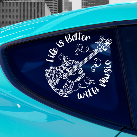 Life Is Better With Music Floral Guitar Sticker