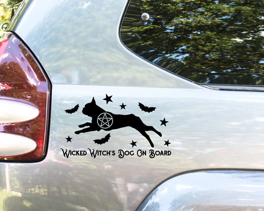 Wicked Witch's Dog On Board Boston Terrier Sticker