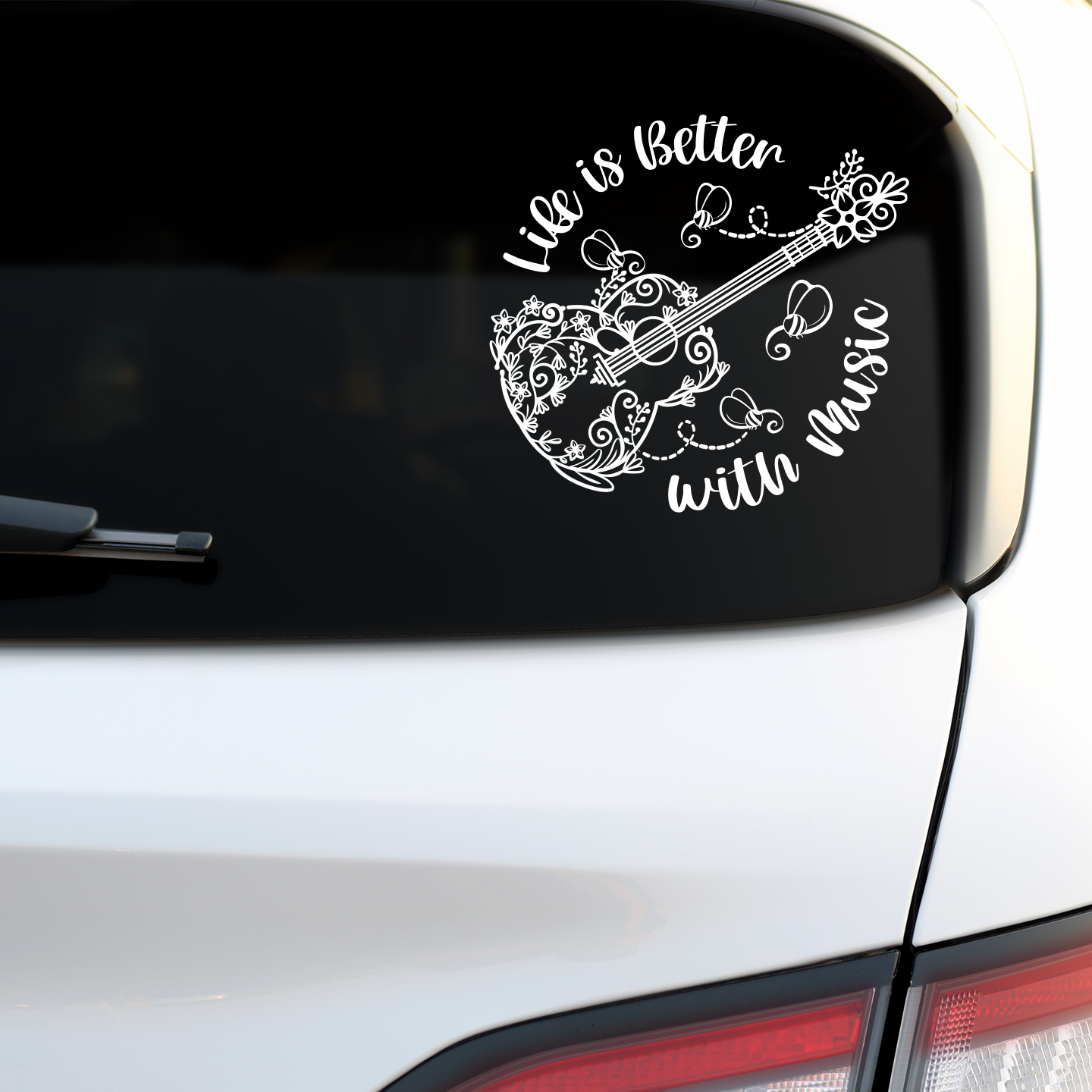 Life Is Better With Music Floral Guitar Sticker