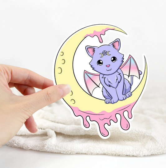 Pagan Bat Cat On Moon Pastel Sticker
