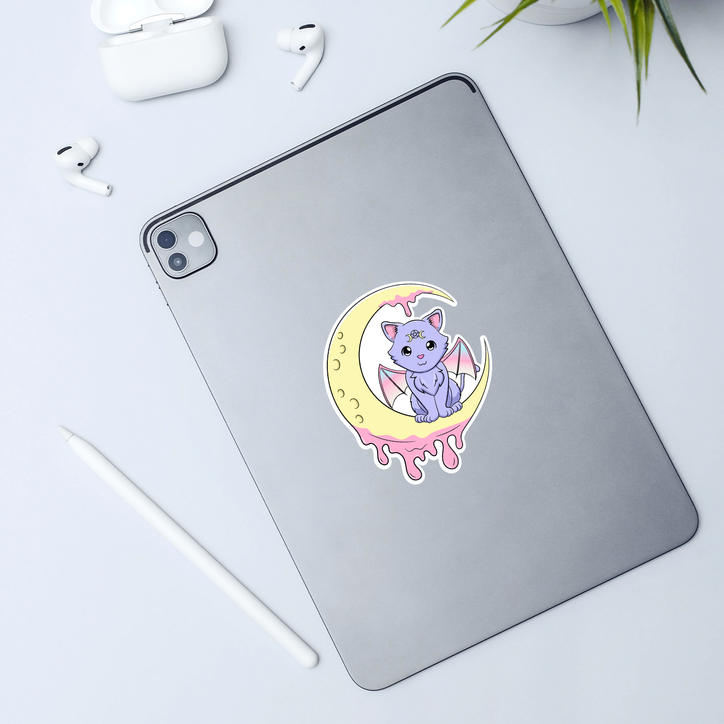 Pagan Bat Cat On Moon Pastel Sticker