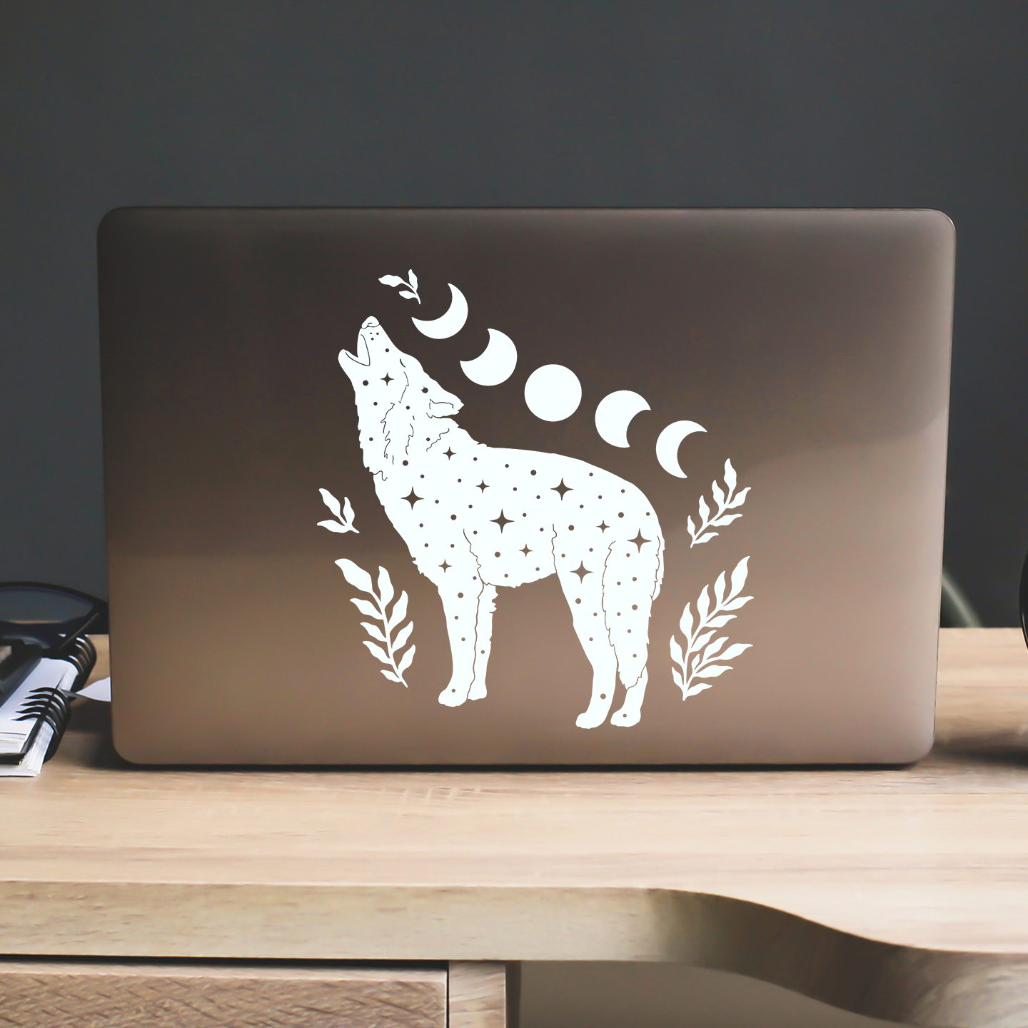 Moon Phases Wolf Sticker