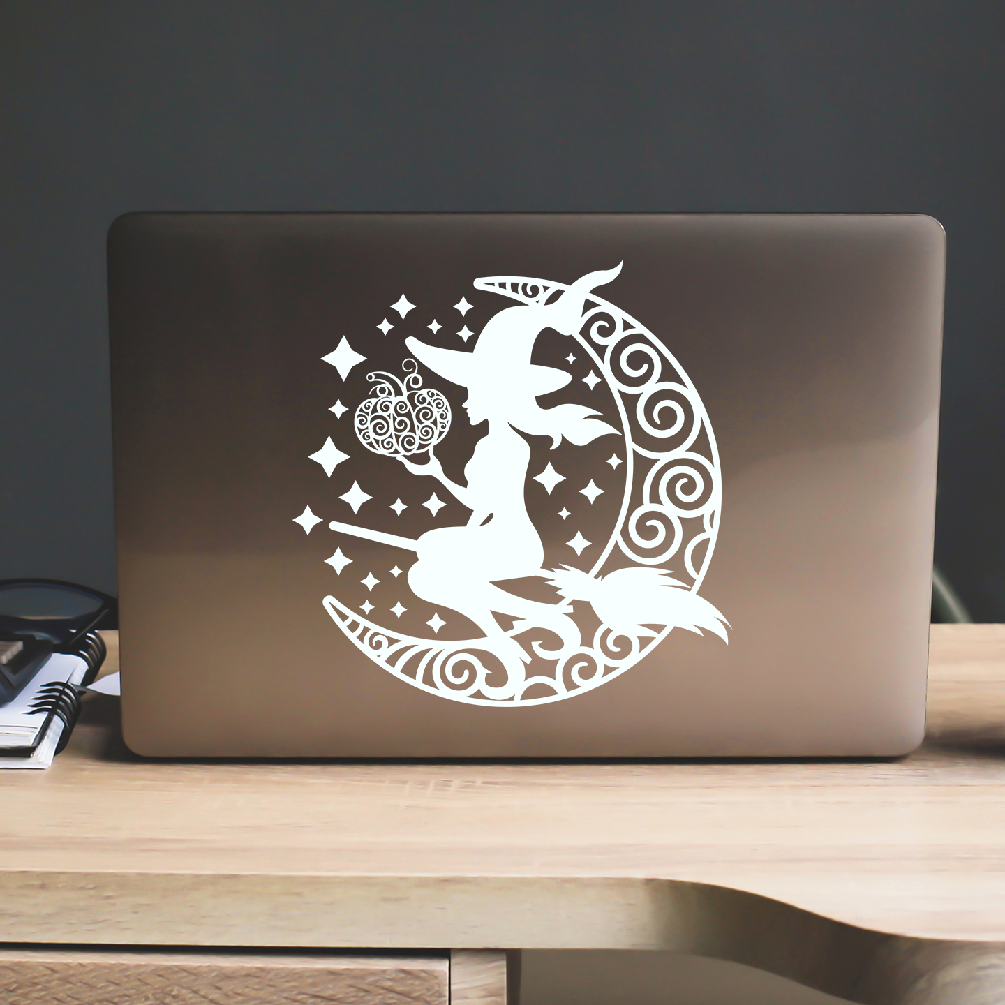 Witch On Moon Crescent Sticker