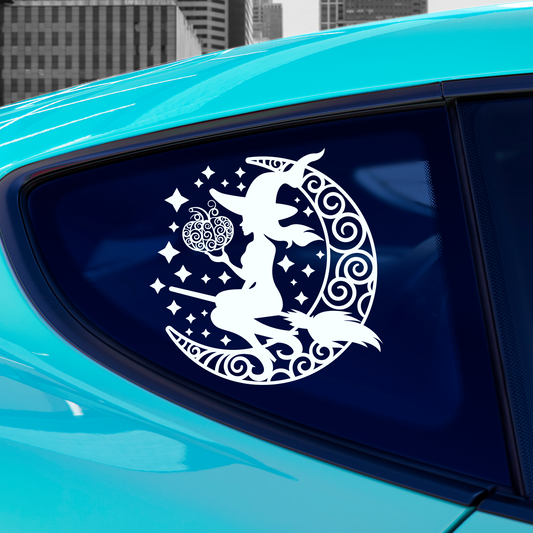 Witch On Moon Crescent Sticker