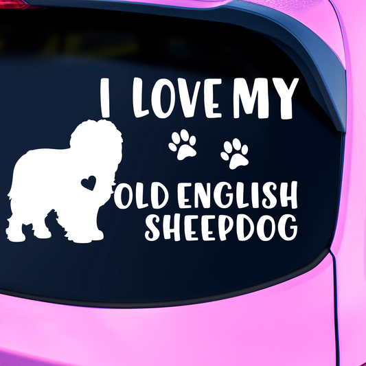 I Love My Old English Sheepdog Sticker