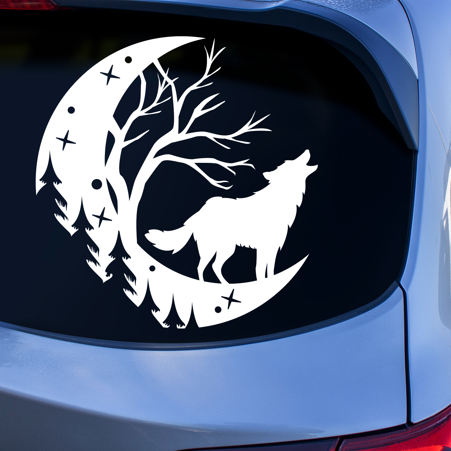 Wolf Howling In Moon Sticker