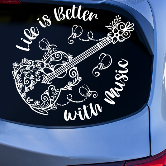 Life Is Better With Music Floral Guitar Sticker