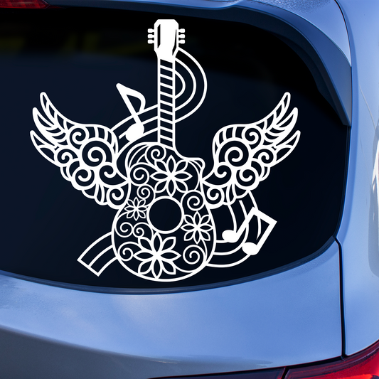 Floral Guitar With Wings Sticker