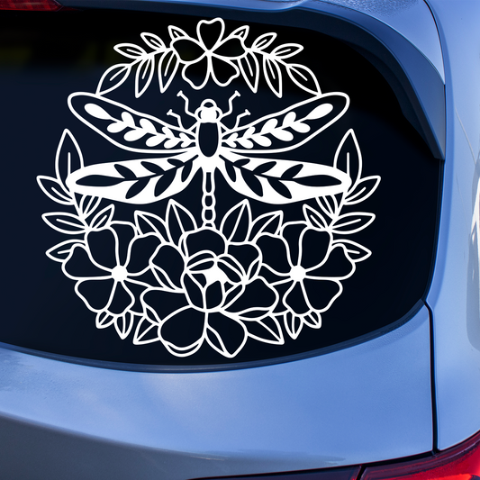 Dragonfly Flowers Sticker