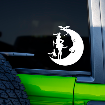 Halloween Witch On Moon Sticker