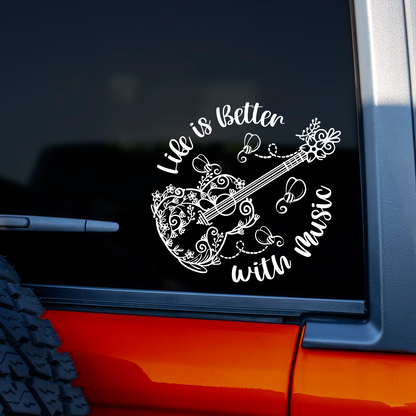 Life Is Better With Music Floral Guitar Sticker