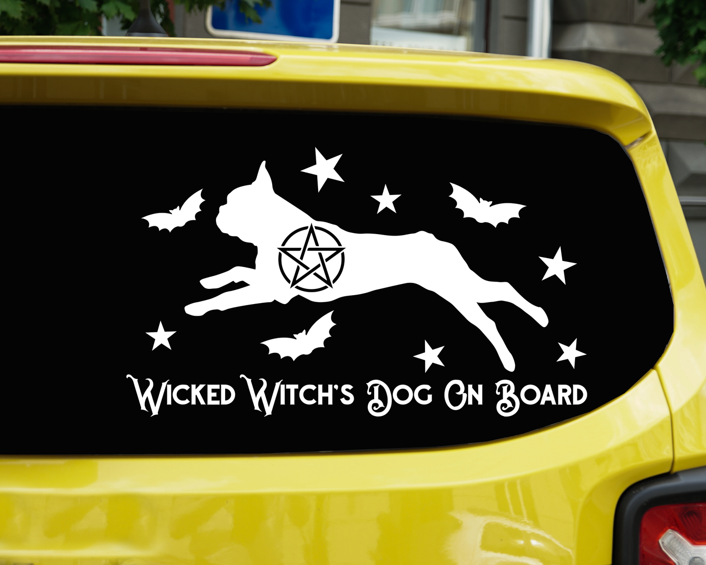 Wicked Witch's Dog On Board Boston Terrier Sticker