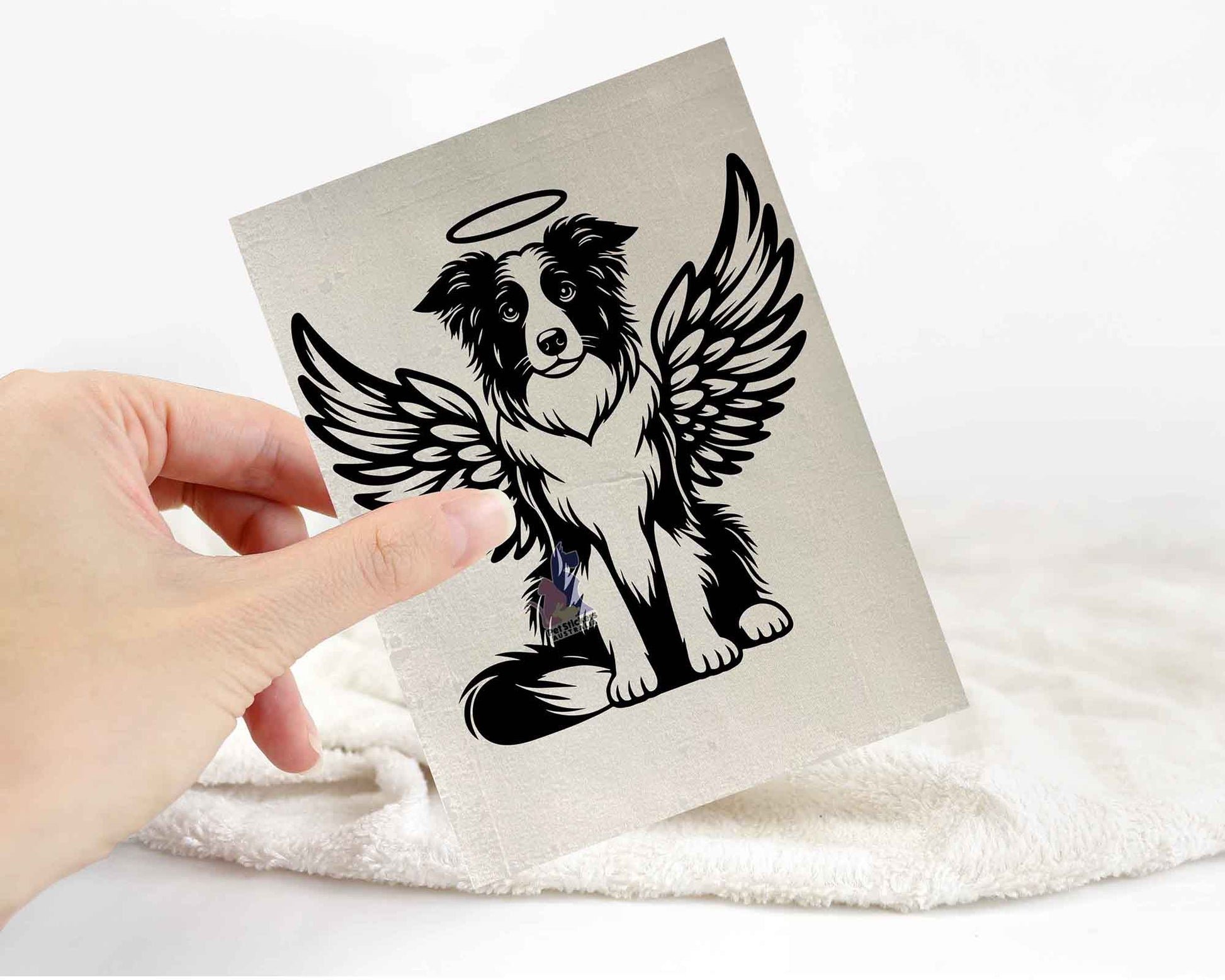 Border Collie Angel Wings Halo Sticker