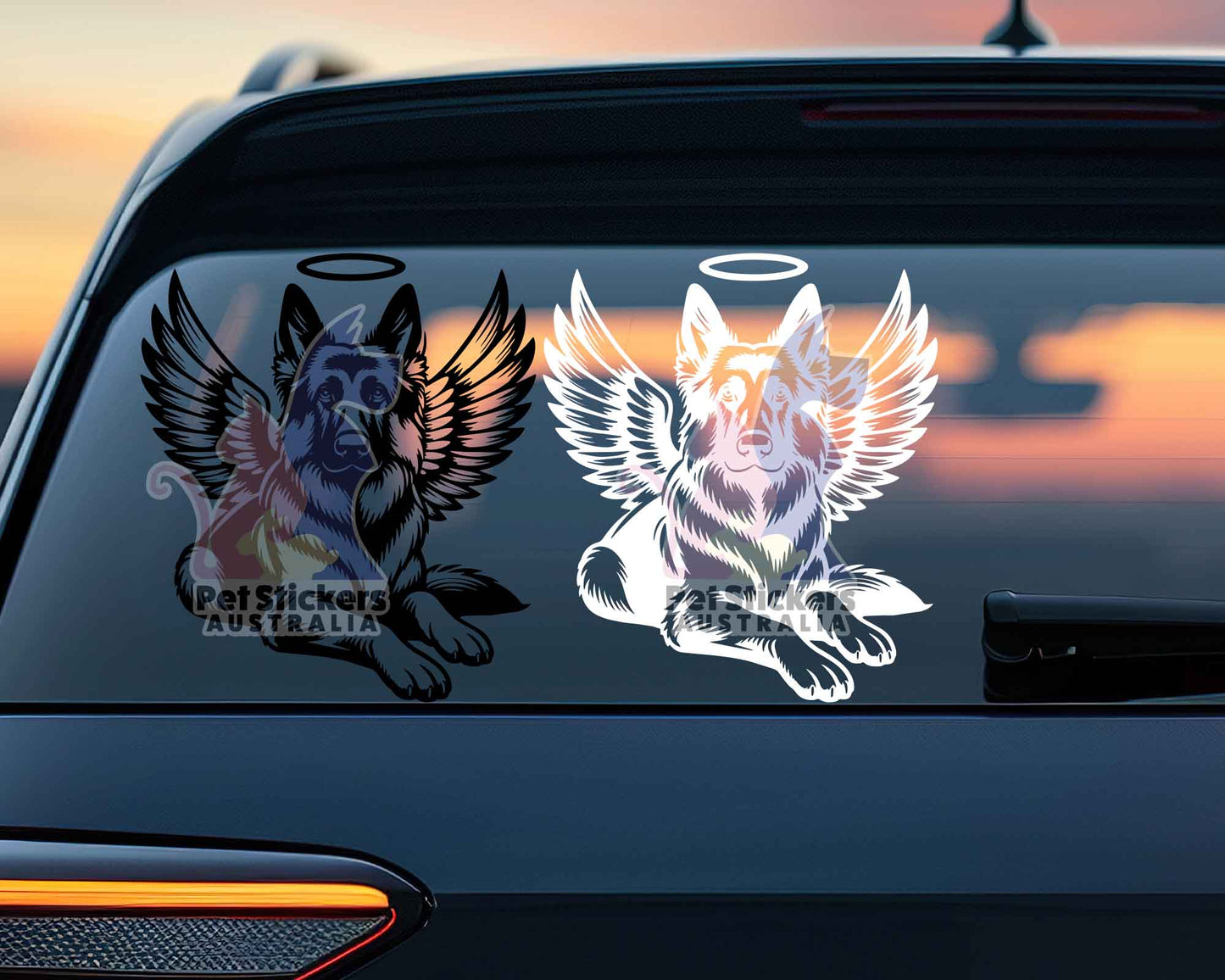 German Shepherd Angel Wings Halo Sticker