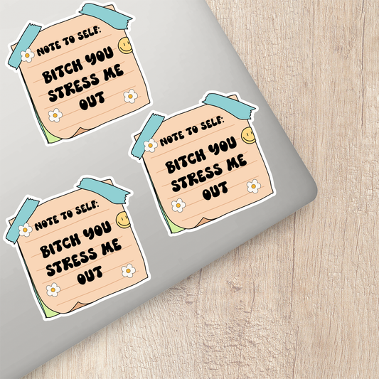 Mental Health Stickers | Note To Self | Bitch You Stress Me Out