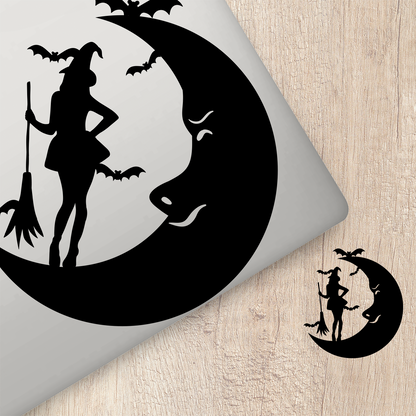 Halloween Witch On Moon Sticker