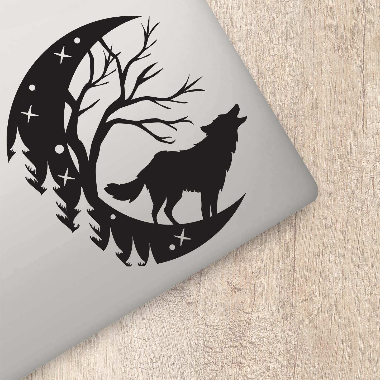 Wolf Howling In Moon Sticker