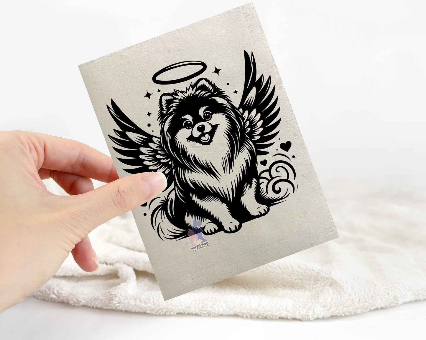 Pomeranian Angel Wings Halo Sticker