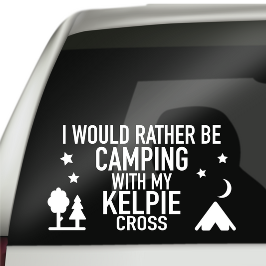 Camping With My Kelpie Cross Sticker
