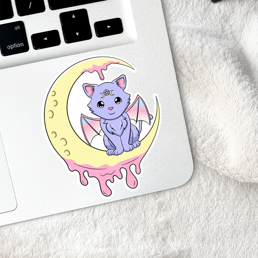 Pagan Bat Cat On Moon Pastel Sticker