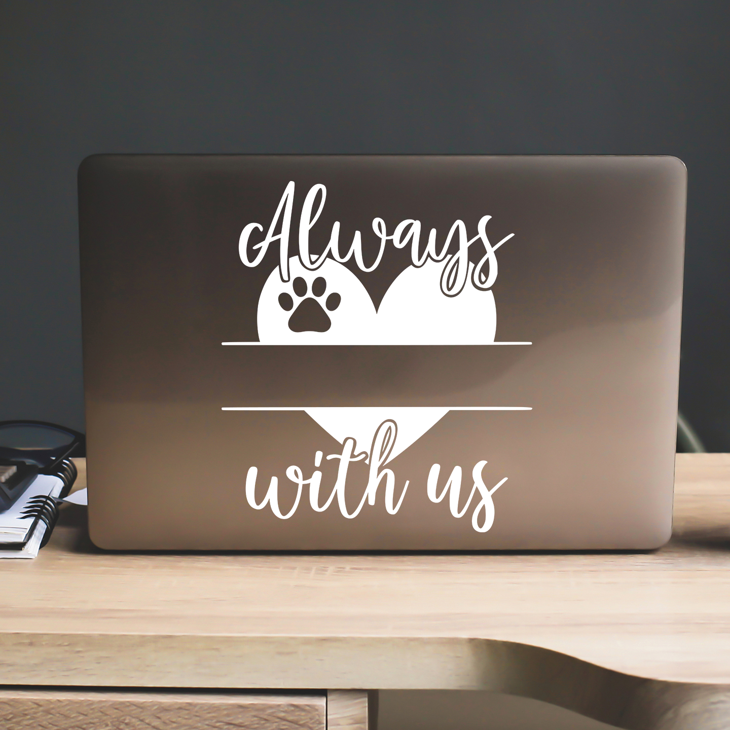 Always With Us - Paw Print Heart Pet Memorial Sticker