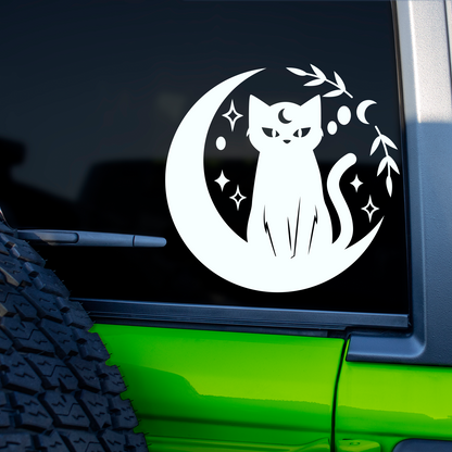 Witch Cat On Moon Sticker