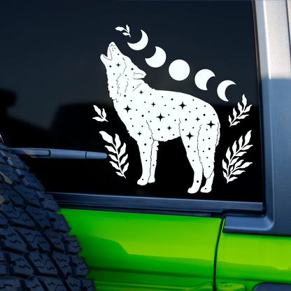 Moon Phases Wolf Sticker