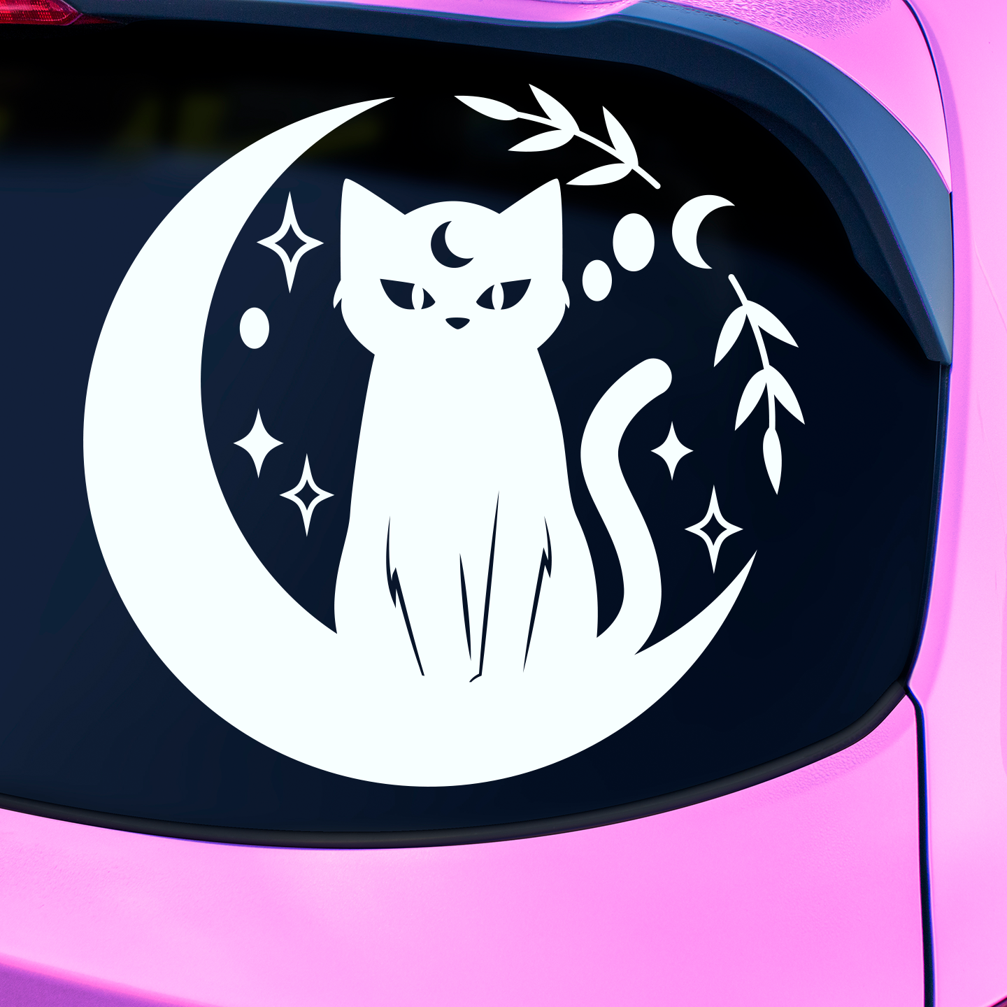 Witch Cat On Moon Sticker