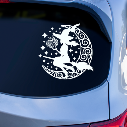 Witch On Moon Crescent Sticker