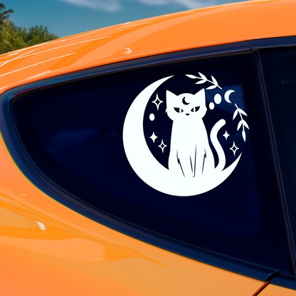 Witch Cat On Moon Sticker