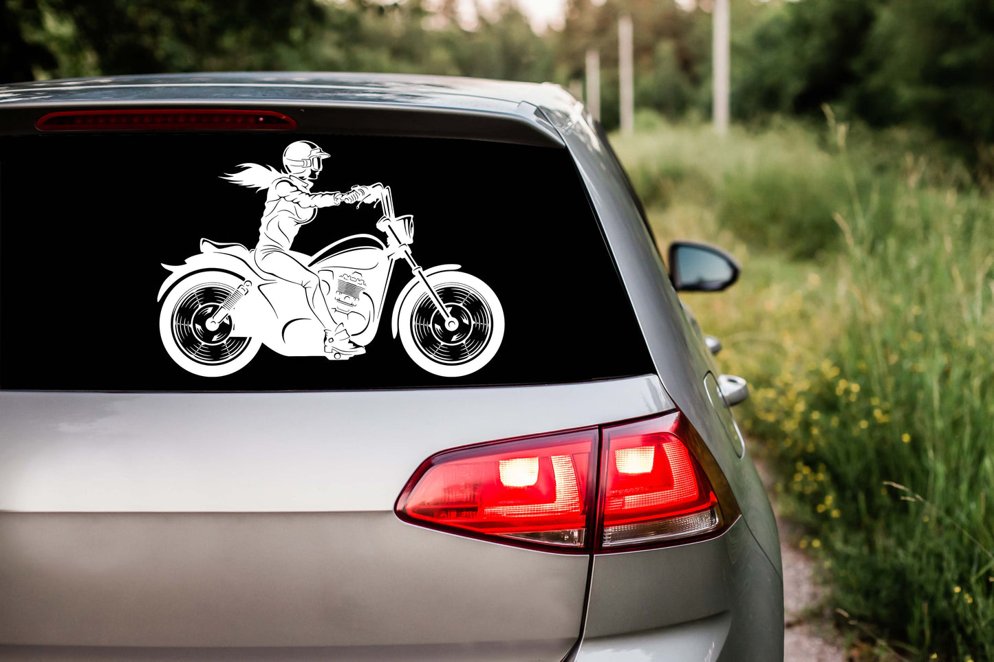 Girl Motorcycle Rider on Cruiser Sticker